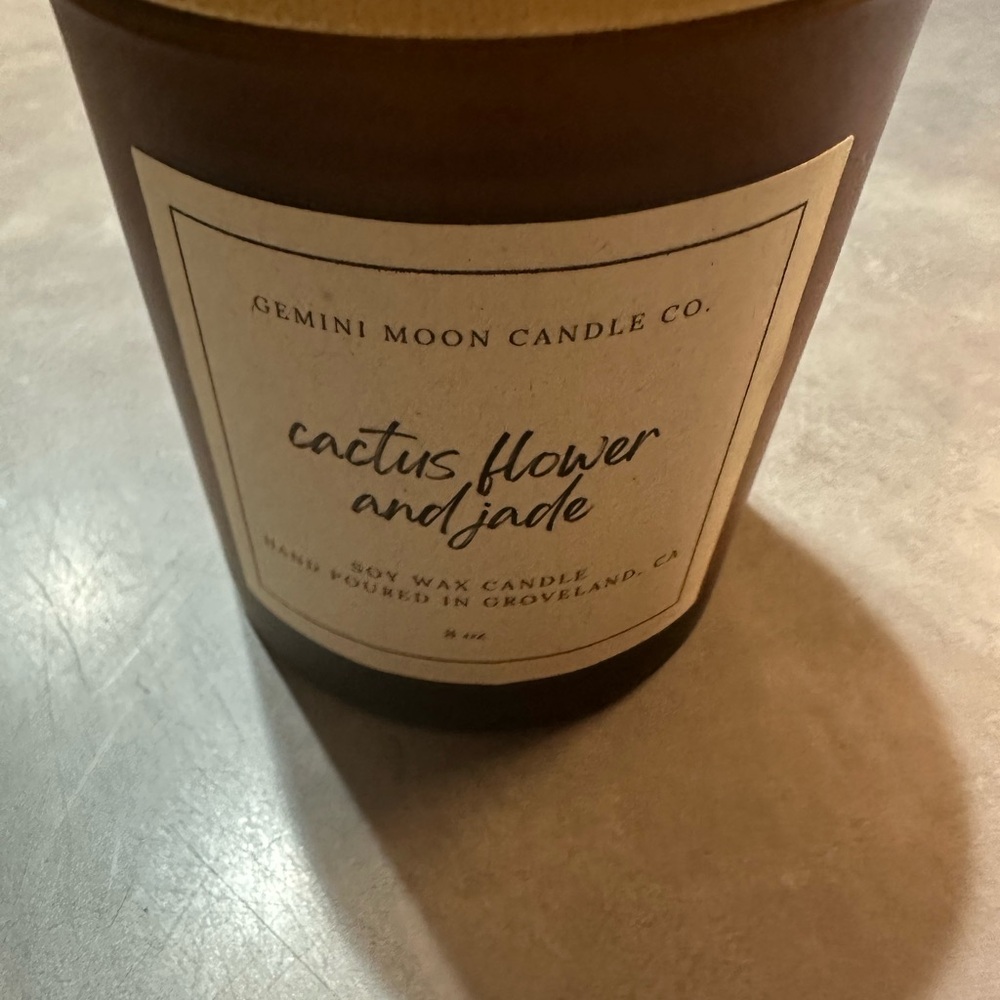 Brown Cactus Flower and Jade Candle